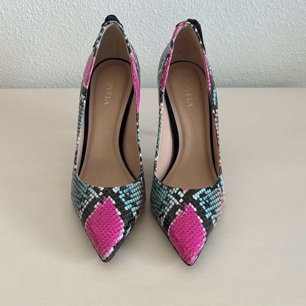 Carvela Pink and Teal Snakeskin Heels
